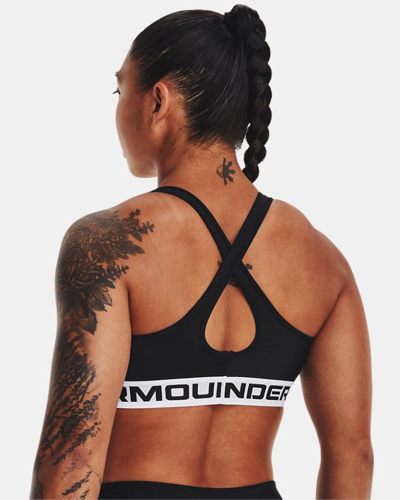 Women's Armour® Mid Crossback Sports Bra, Black, pdpMainDesktop image number 1